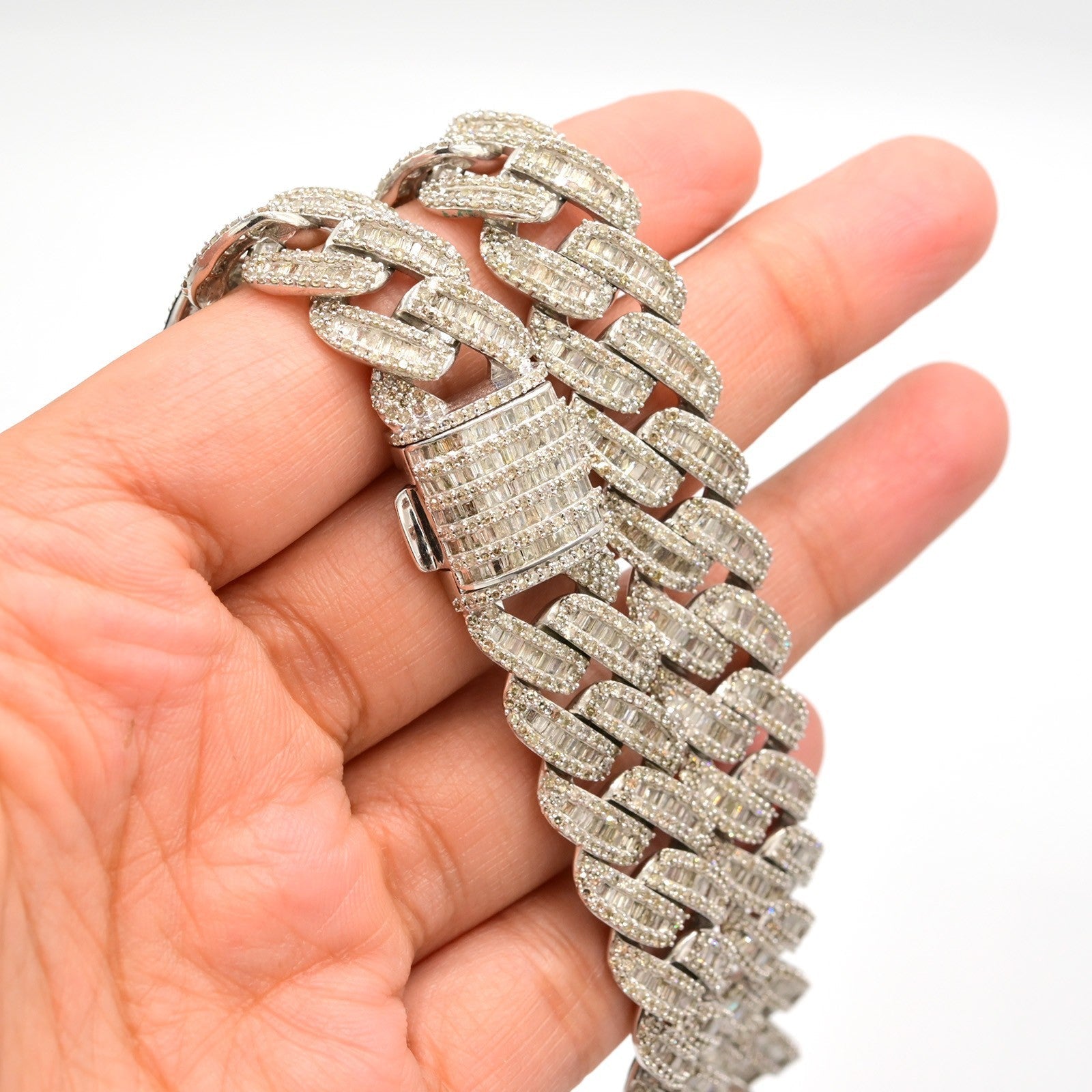 13MM 10k White Gold 21In 24CTW Natural Round/Baguette Diamond Cuban Chain 80.5gm - Elite Jewelers - Necklaces & Chains