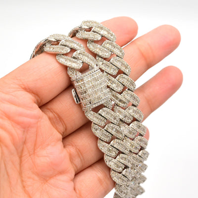 13MM 10k White Gold 21In 24CTW Natural Round/Baguette Diamond Cuban Chain 80.5gm - Elite Jewelers - Necklaces & Chains
