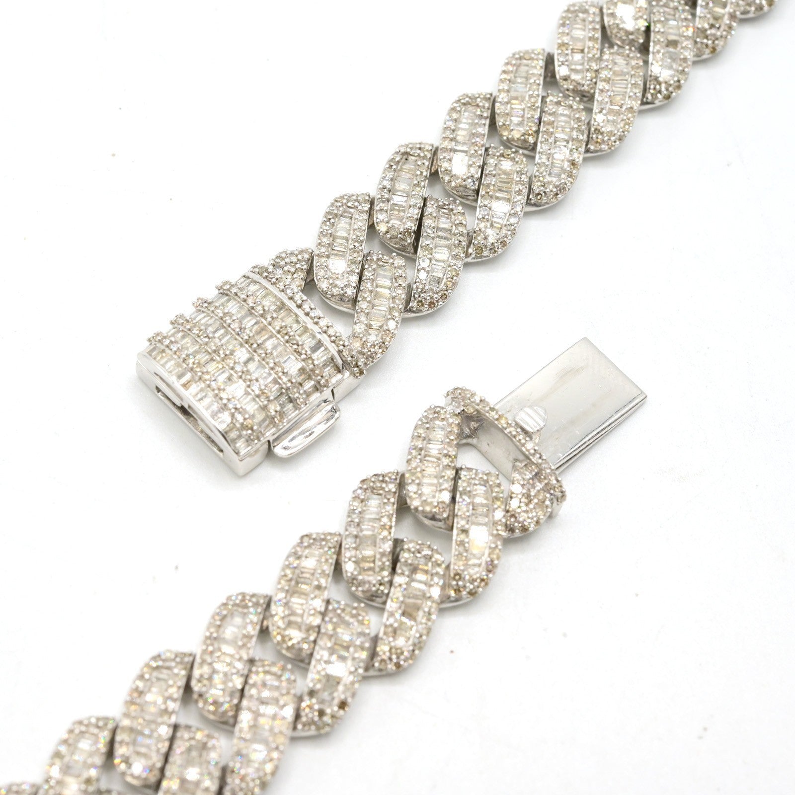 13MM 10k White Gold 21In 24CTW Natural Round/Baguette Diamond Cuban Chain 80.5gm - Elite Jewelers - Necklaces & Chains