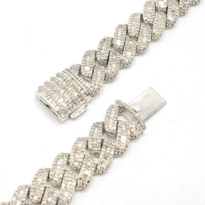 13MM 10k White Gold 21In 24CTW Natural Round/Baguette Diamond Cuban Chain 80.5gm - Elite Jewelers - Necklaces & Chains