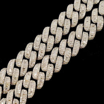 13MM 10k White Gold 21In 24CTW Natural Round/Baguette Diamond Cuban Chain 80.5gm - Elite Jewelers - Necklaces & Chains