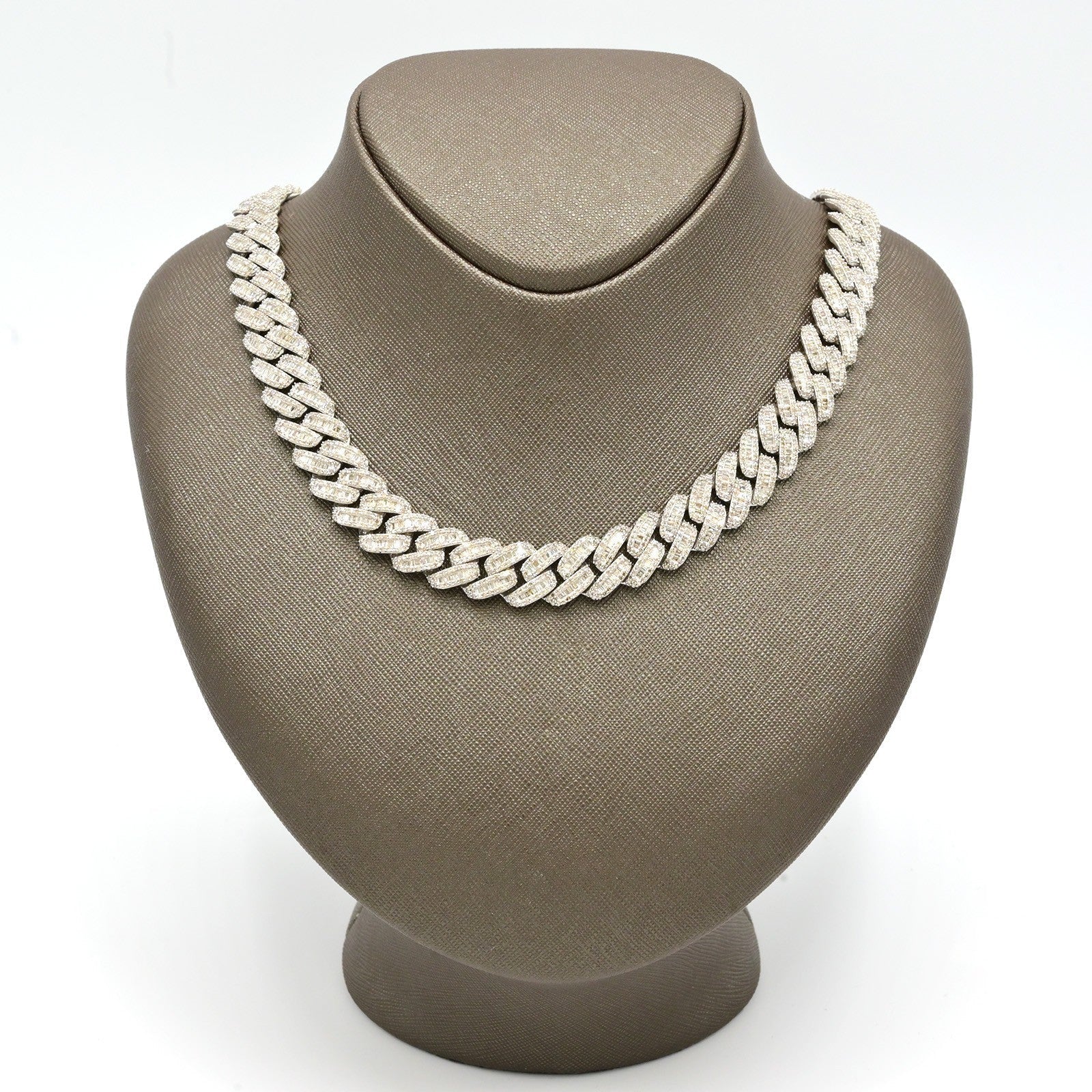 13MM 10k White Gold 21In 24CTW Natural Round/Baguette Diamond Cuban Chain 80.5gm - Elite Jewelers - Necklaces & Chains