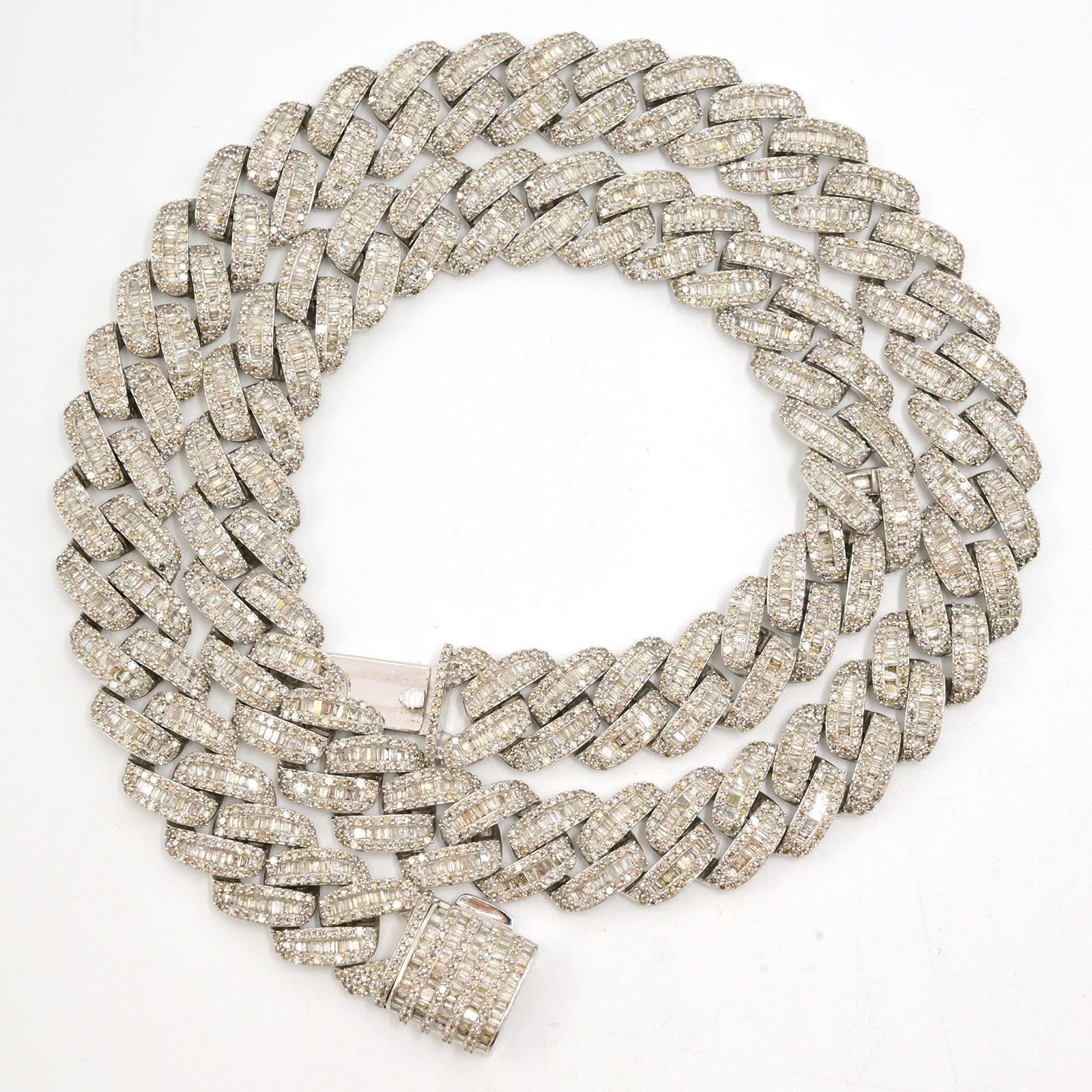 13MM 10k White Gold 21In 24CTW Natural Round/Baguette Diamond Cuban Chain 80.5gm - Elite Jewelers - Necklaces & Chains