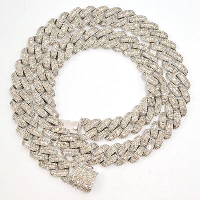 13MM 10k White Gold 21In 24CTW Natural Round/Baguette Diamond Cuban Chain 80.5gm - Elite Jewelers - Necklaces & Chains
