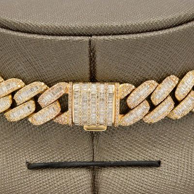 13MM 10k Yellow Gold 21 Inch 24CTW Round/Baguette Diamond Cuban Chain 74.4gms - Elite Jewelers - Necklaces & Chains