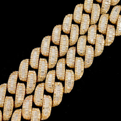 13MM 10k Yellow Gold 21 Inch 24CTW Round/Baguette Diamond Cuban Chain 74.4gms - Elite Jewelers - Necklaces & Chains