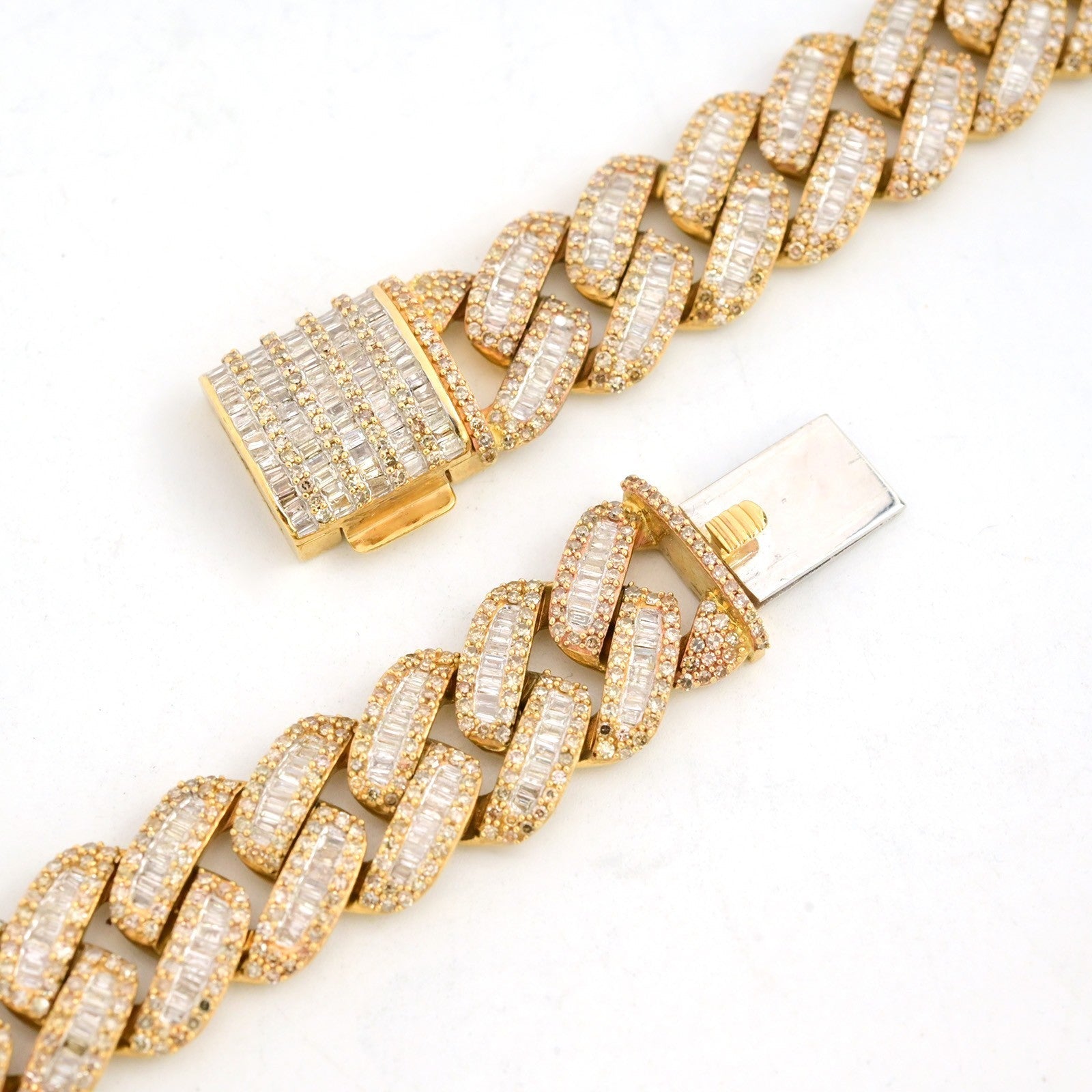 13MM 10k Yellow Gold 21 Inch 24CTW Round/Baguette Diamond Cuban Chain 74.4gms - Elite Jewelers - Necklaces & Chains