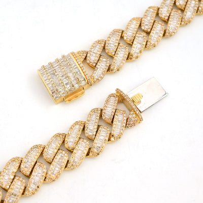 13MM 10k Yellow Gold 21 Inch 24CTW Round/Baguette Diamond Cuban Chain 74.4gms - Elite Jewelers - Necklaces & Chains