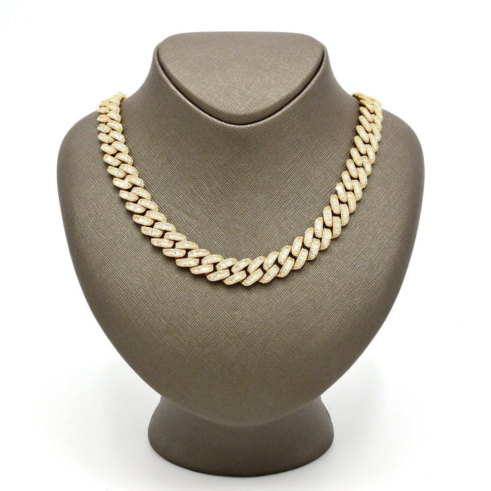 13MM 10k Yellow Gold 21 Inch 24CTW Round/Baguette Diamond Cuban Chain 74.4gms - Elite Jewelers - Necklaces & Chains