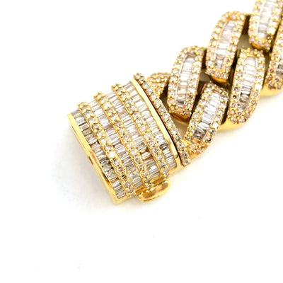 13MM 10k Yellow Gold 48.1gm 11CTW Round/Baguette Diamond Cuban Bracelet 8.5 Inch - Elite Jewelers - Bracelets