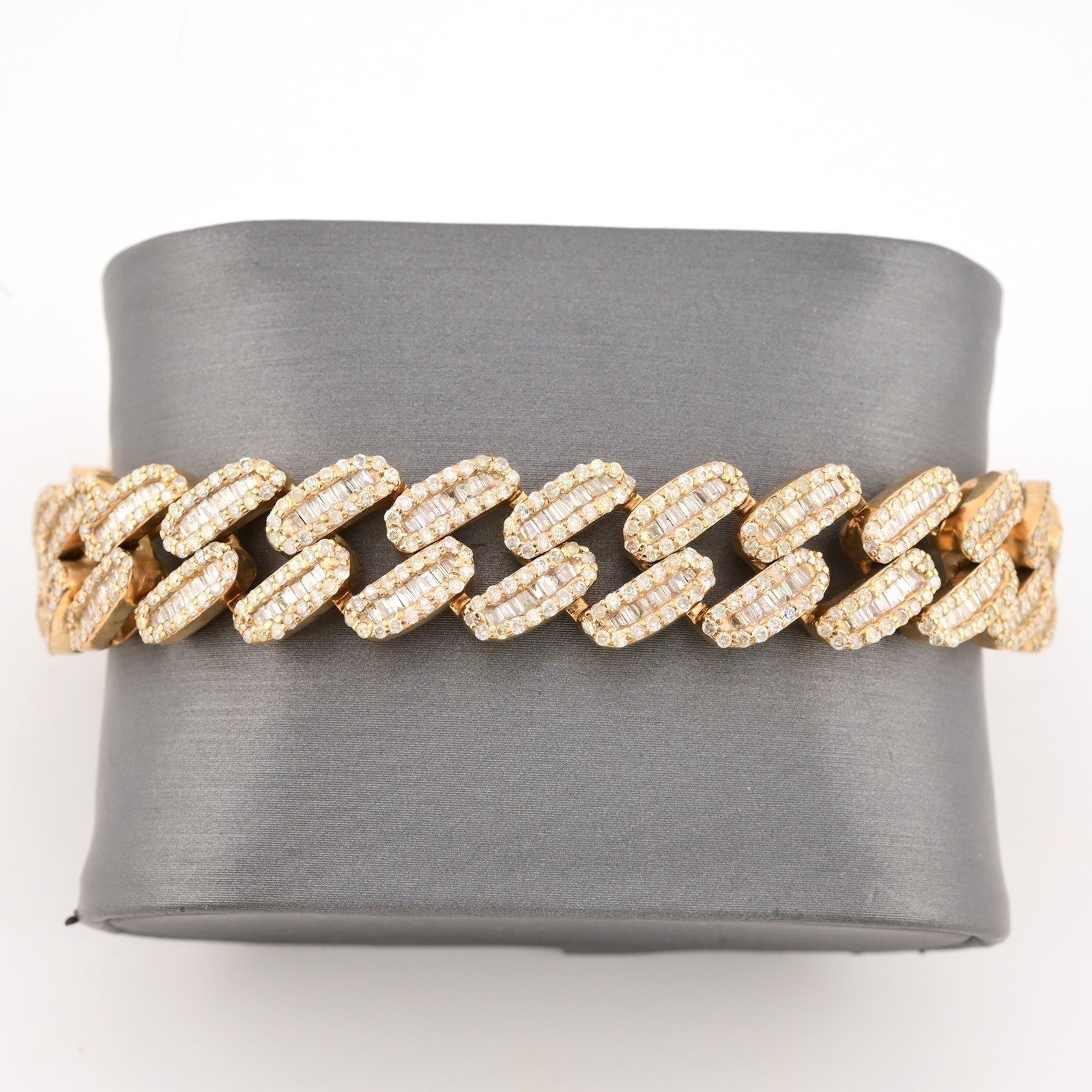 13MM 10k Yellow Gold 55.7gm 12CTW Pure Round/Baguette Diamond Cuban 8In Bracelet - Elite Jewelers - Bracelets