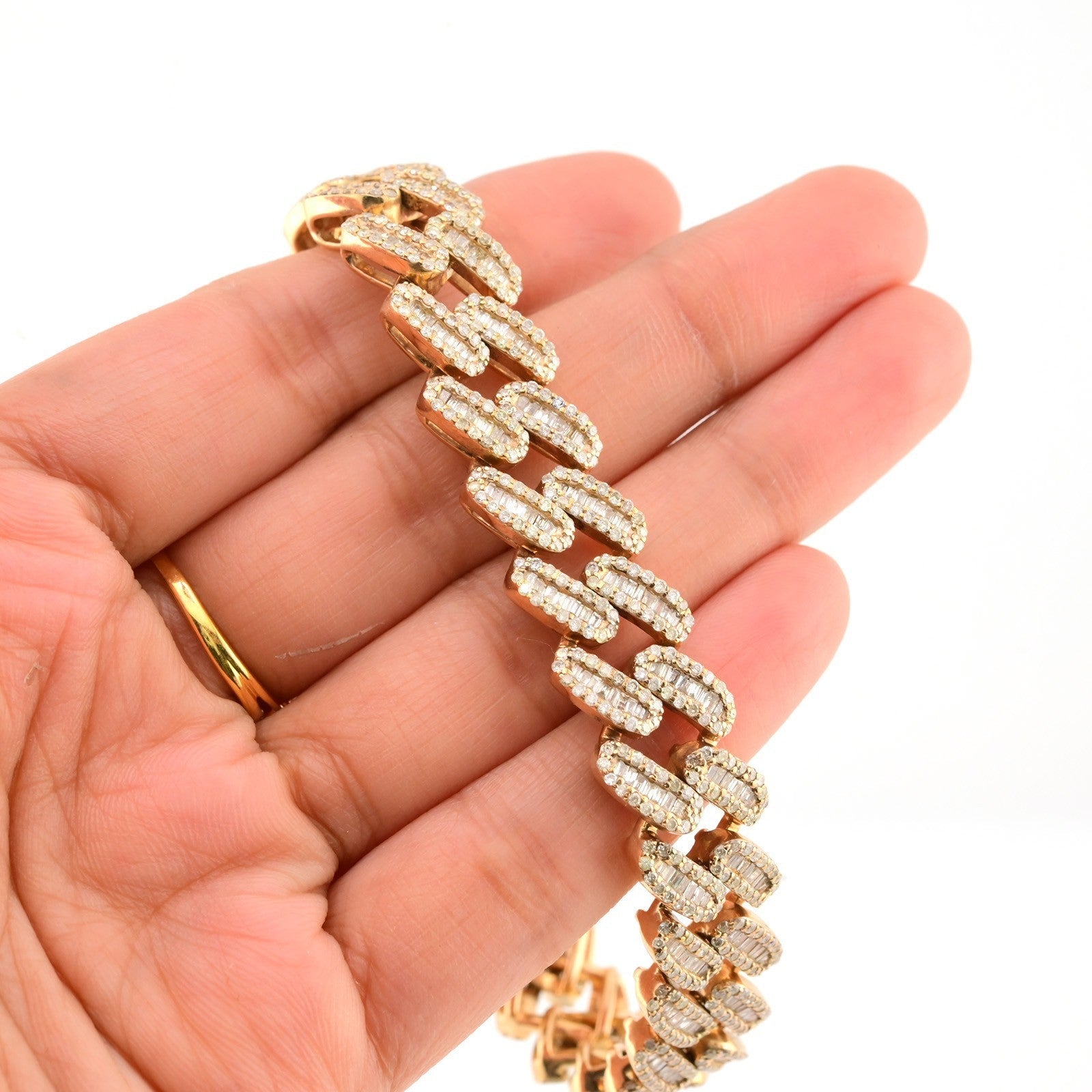 13MM 10k Yellow Gold 55.7gm 12CTW Pure Round/Baguette Diamond Cuban 8In Bracelet - Elite Jewelers - Bracelets