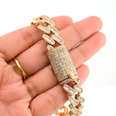 13MM 10k Yellow Gold 55.7gm 12CTW Pure Round/Baguette Diamond Cuban 8In Bracelet - Elite Jewelers - Bracelets