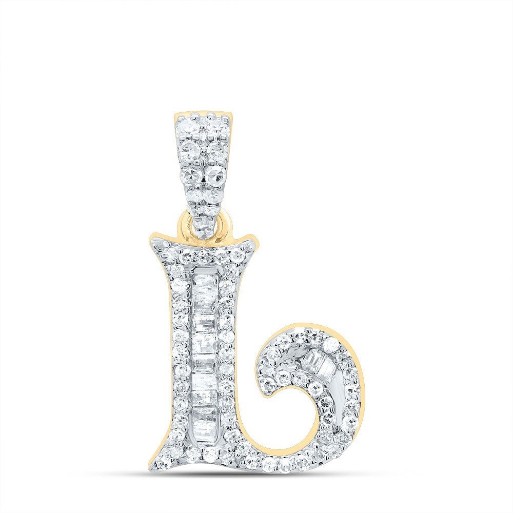 1/4CTW Natural Baguette Diamond 10k Yellow Gold Initial "L" Charm 1.36g Pendant - Elite Jewelers - Charms & Pendants