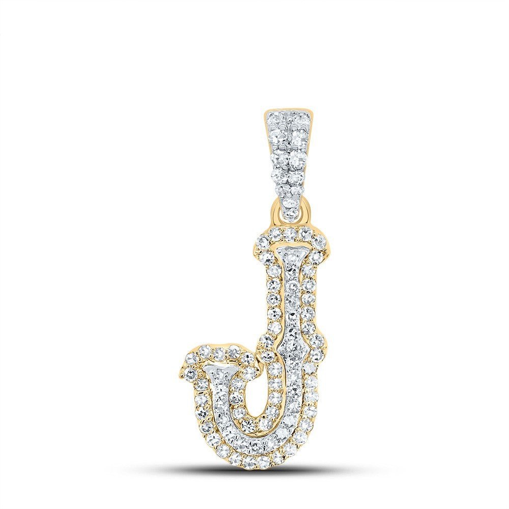 1/4CTW Natural Diamond 10k Yellow & White Gold Initial "J" Charm 1.09g Pendant - Elite Jewelers - Charms & Pendants