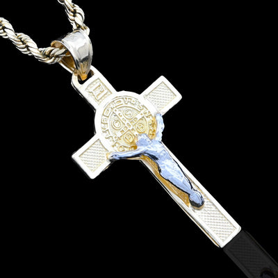 14k Gold 1.8gm St. Benedict San Benito Jesus Cross Crucifix Pendant 2 - Tone Charm - Elite Jewelers - Charms & Pendants