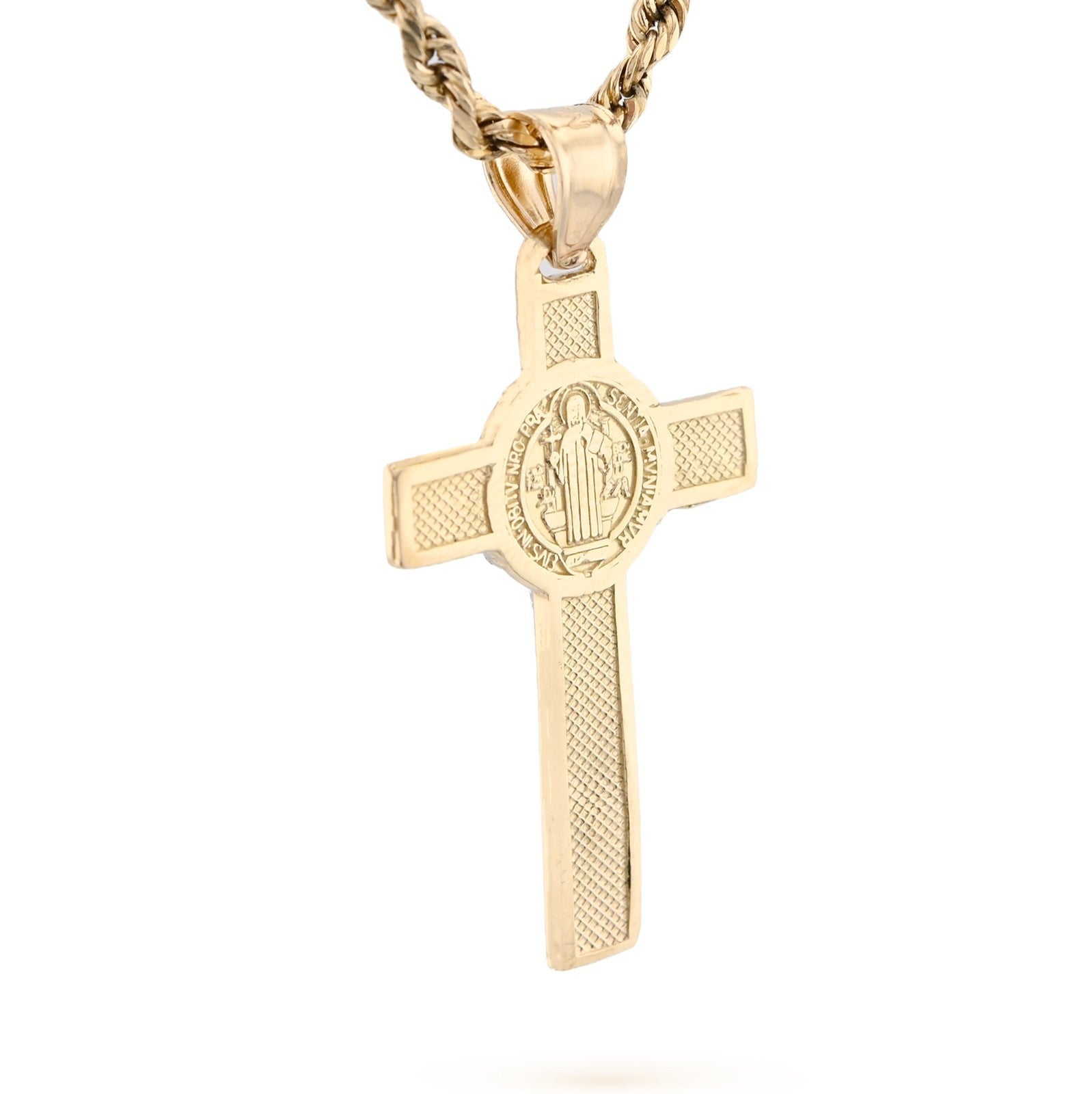 14k Gold 1.8gm St. Benedict San Benito Jesus Cross Crucifix Pendant 2 - Tone Charm - Elite Jewelers - Charms & Pendants