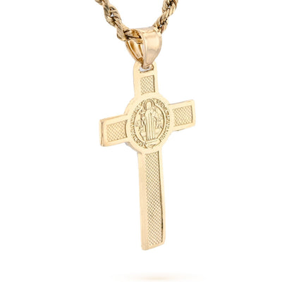 14k Gold 1.8gm St. Benedict San Benito Jesus Cross Crucifix Pendant 2 - Tone Charm - Elite Jewelers - Charms & Pendants