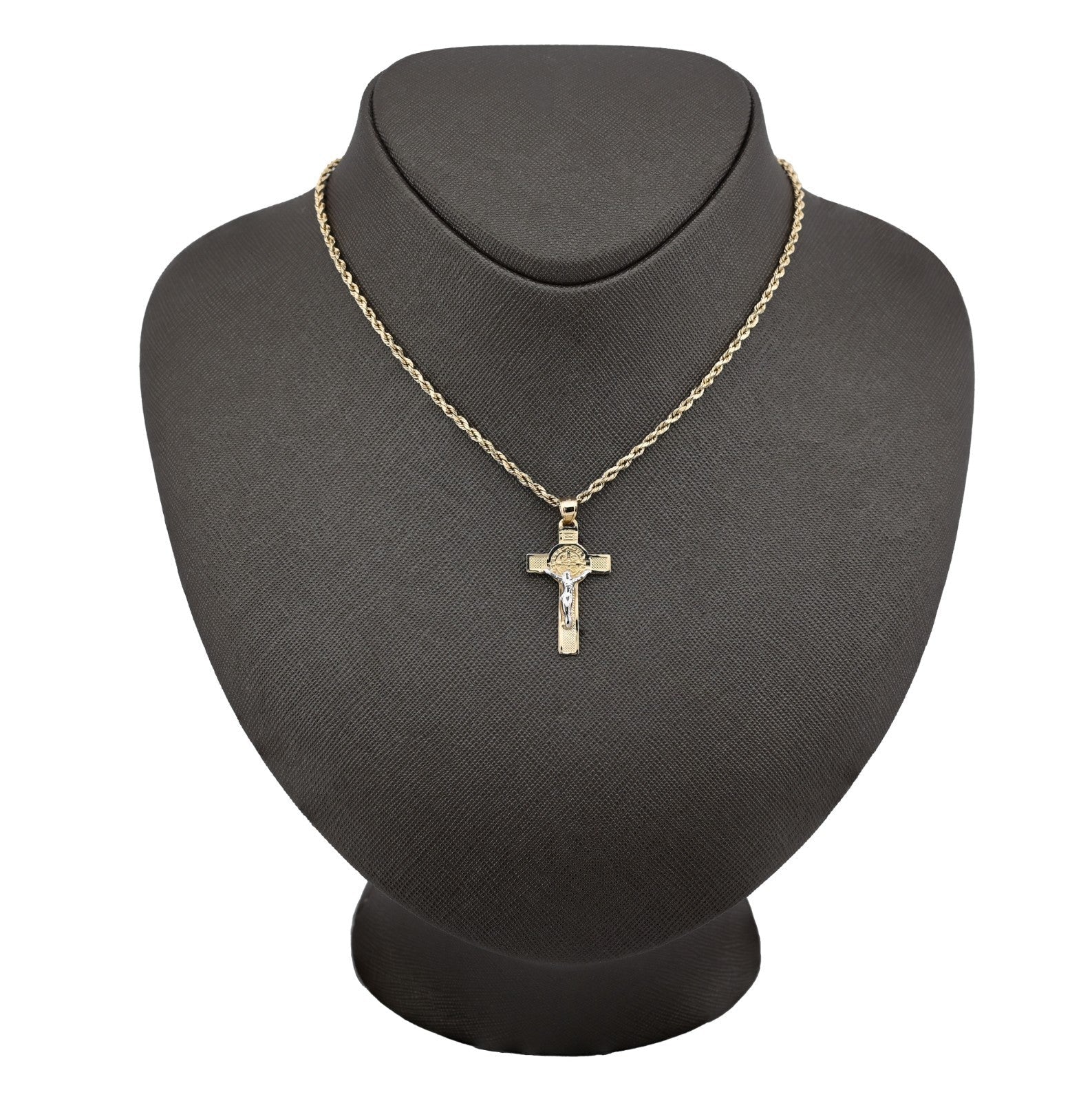 14k Gold 1.8gm St. Benedict San Benito Jesus Cross Crucifix Pendant 2 - Tone Charm - Elite Jewelers - Charms & Pendants