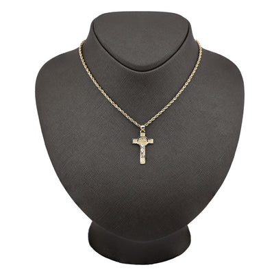 14k Gold 1.8gm St. Benedict San Benito Jesus Cross Crucifix Pendant 2 - Tone Charm - Elite Jewelers - Charms & Pendants