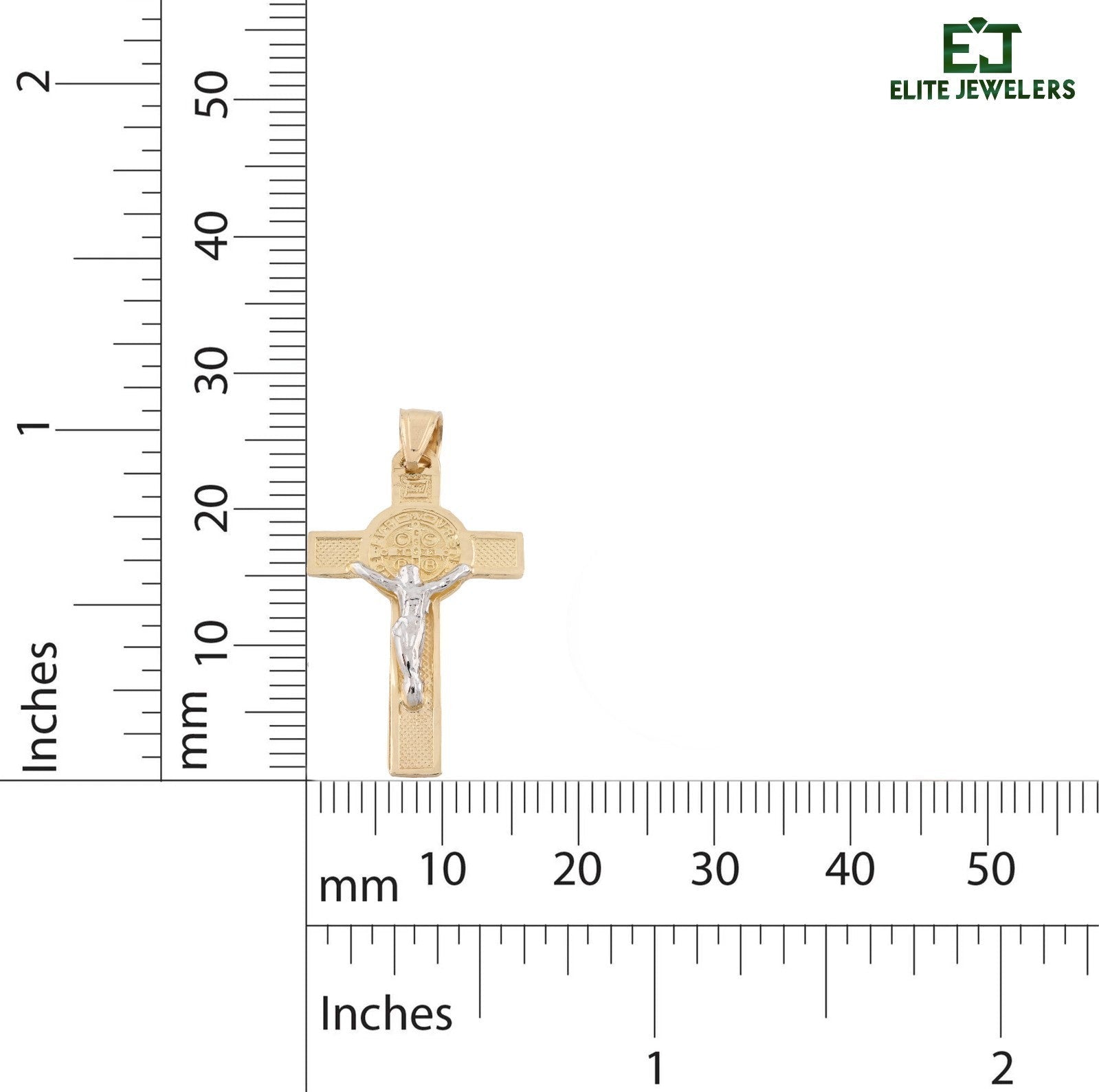 14k Gold 1.8gm St. Benedict San Benito Jesus Cross Crucifix Pendant 2 - Tone Charm - Elite Jewelers - Charms & Pendants