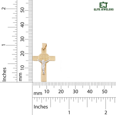 14k Gold 1.8gm St. Benedict San Benito Jesus Cross Crucifix Pendant 2 - Tone Charm - Elite Jewelers - Charms & Pendants