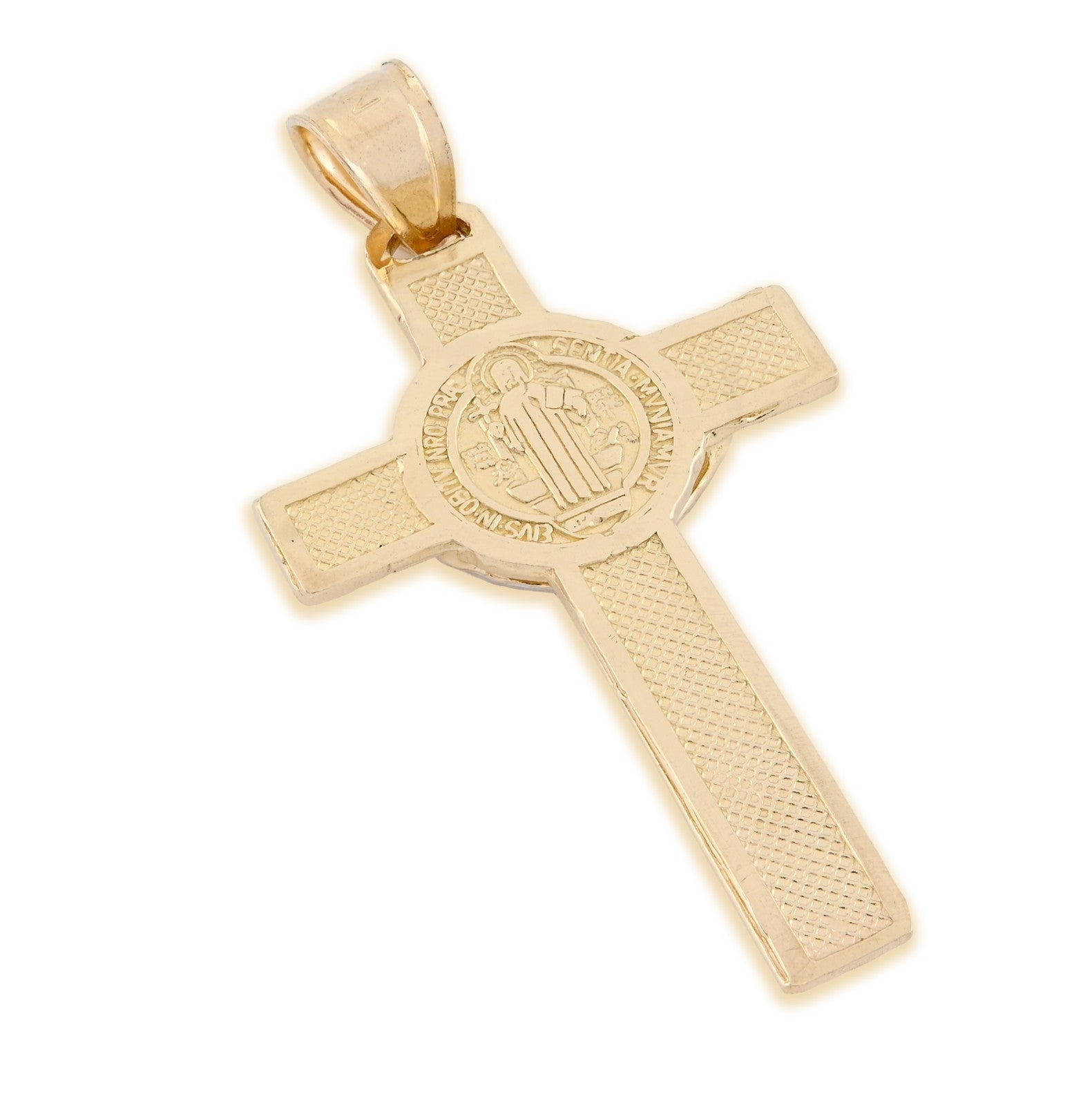 14k Gold 1.8gm St. Benedict San Benito Jesus Cross Crucifix Pendant 2 - Tone Charm - Elite Jewelers - Charms & Pendants