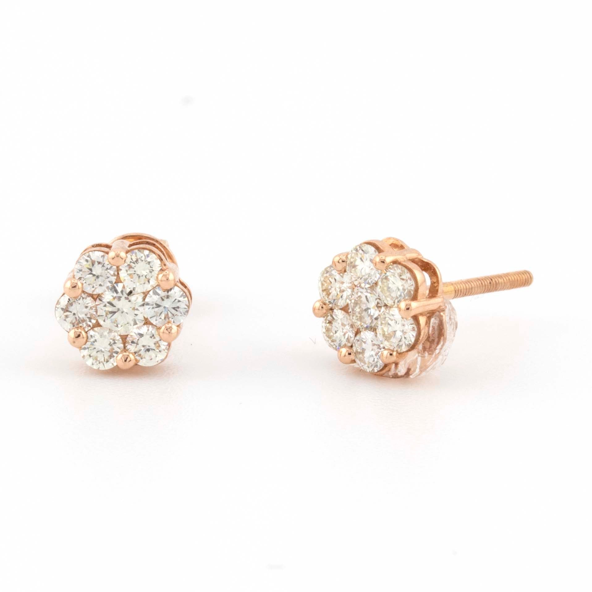 14k Rose Gold 0.48CT VS ER Certified Flower Studs (6mm) - Elite Jewelers - Earrings