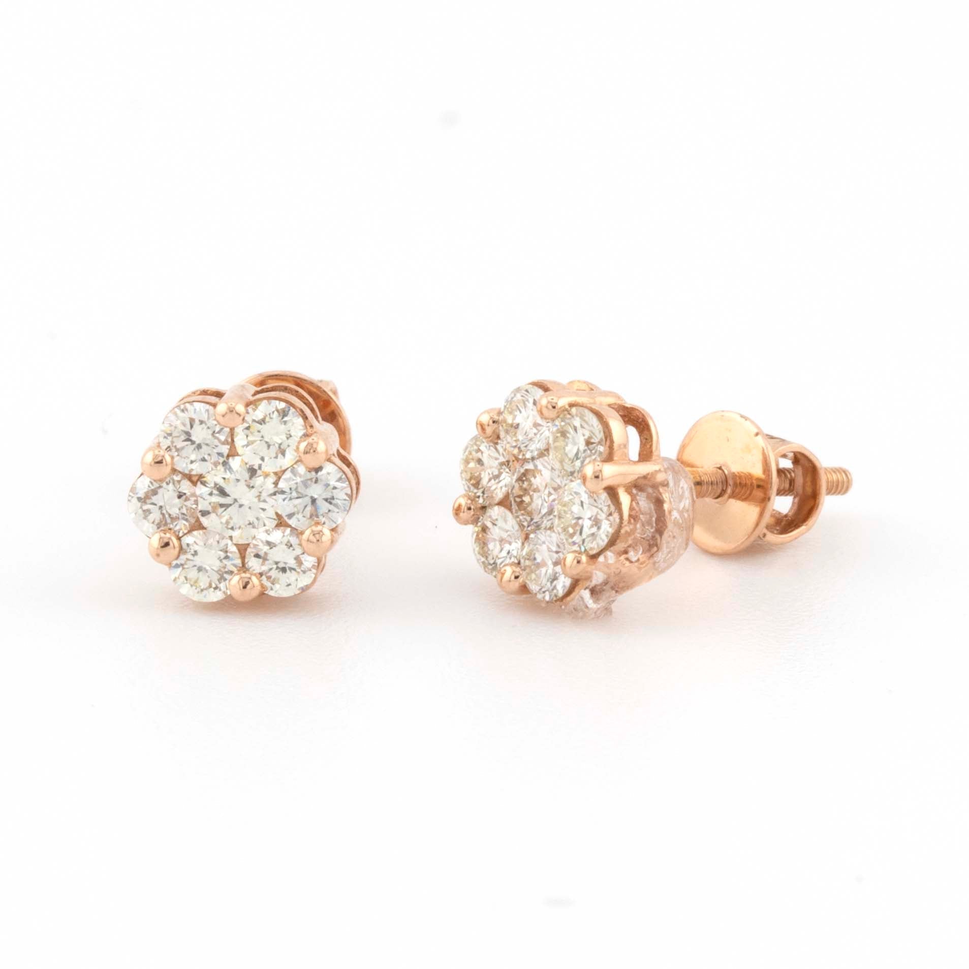 14k Rose Gold 0.48CT VS ER Certified Flower Studs (6mm) - Elite Jewelers - Earrings