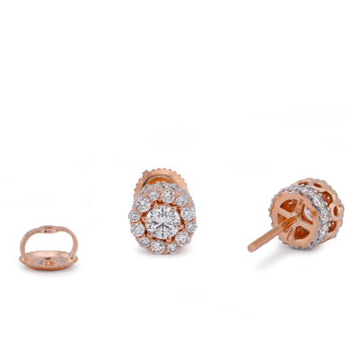 14K Rose Gold 1.14CT Flower Cluster Round Centre Solitaire Lab Diamond Men Women Earring - Elite Jewelers-Earrings