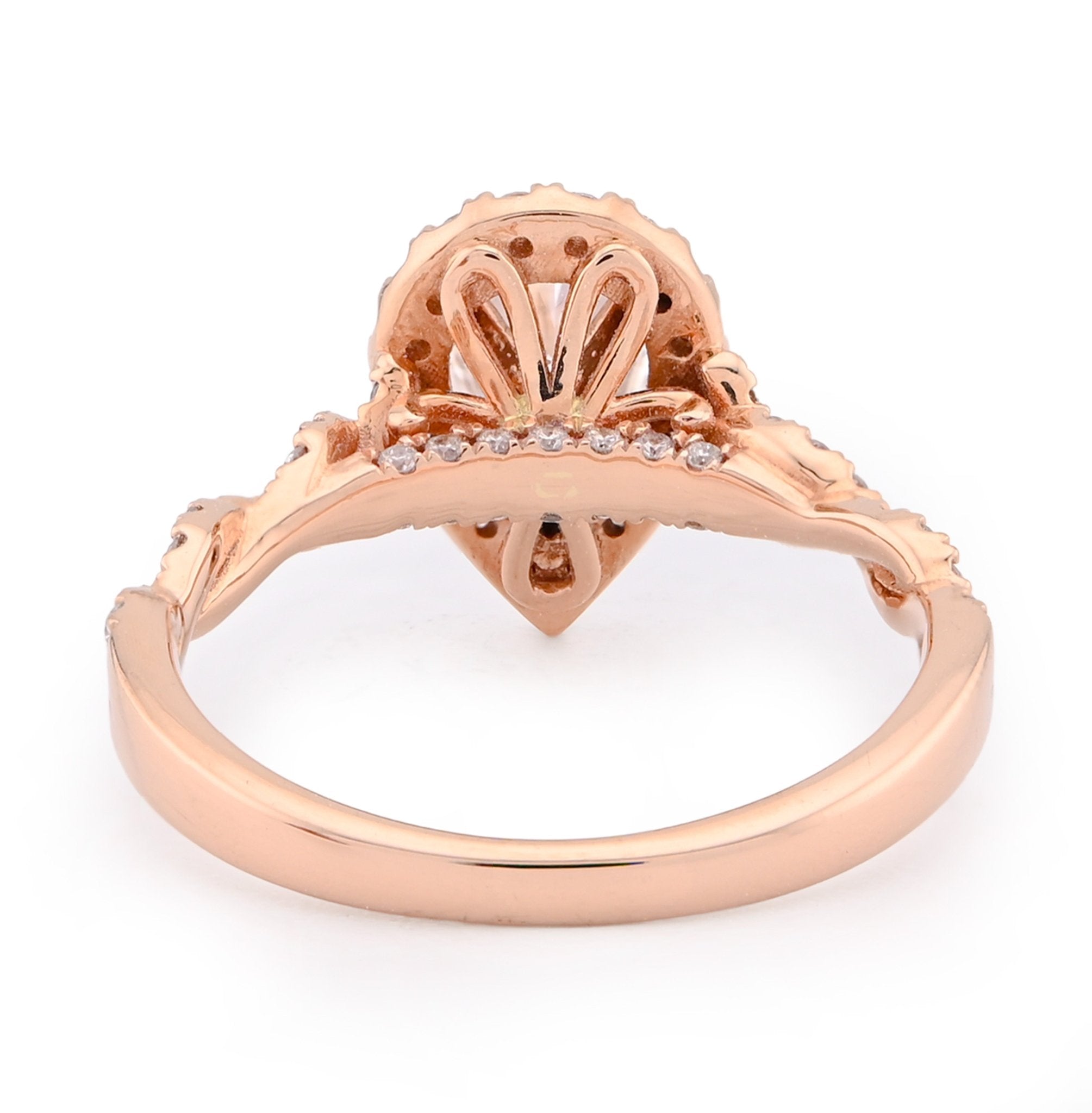 14K Rose Gold 1.48CT Pear Shape Solitaire Halo Round Lab Diamond Band Women Ring - Elite Jewelers - Rings