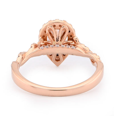 14K Rose Gold 1.48CT Pear Shape Solitaire Halo Round Lab Diamond Band Women Ring - Elite Jewelers - Rings