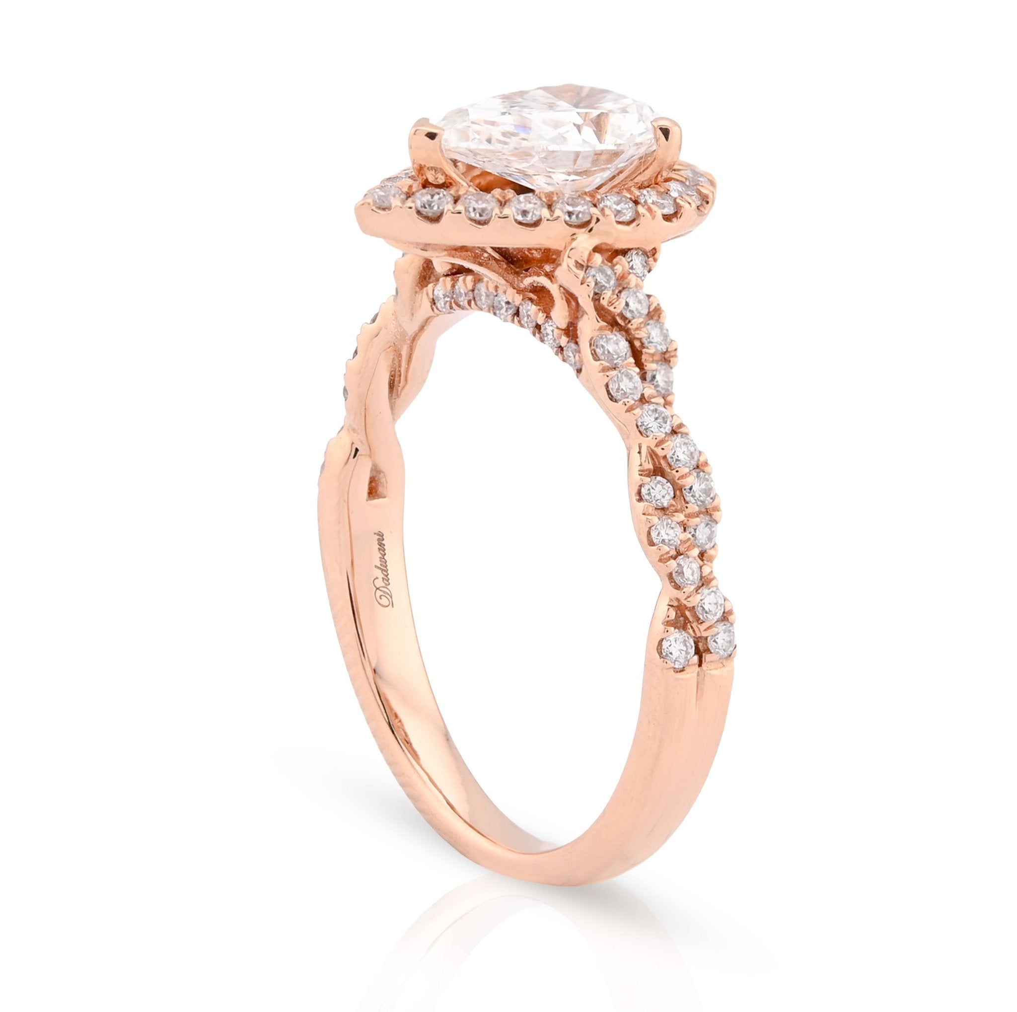 14K Rose Gold 1.48CT Pear Shape Solitaire Halo Round Lab Diamond Band Women Ring - Elite Jewelers - Rings
