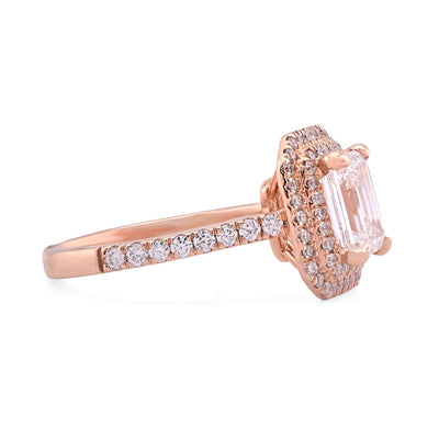 14K Rose Gold 1.5CT Emerald Centre Solitaire Two Layer Octagon Lab Diamond 2TC Women Ring - Elite Jewelers - Rings