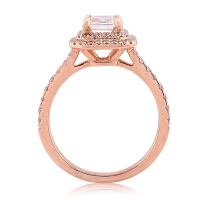 14K Rose Gold 1.5CT Emerald Centre Solitaire Two Layer Octagon Lab Diamond 2TC Women Ring - Elite Jewelers - Rings
