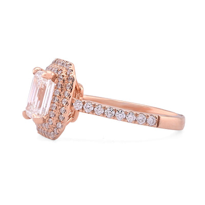 14K Rose Gold 1.5CT Emerald Centre Solitaire Two Layer Octagon Lab Diamond 2TC Women Ring - Elite Jewelers - Rings