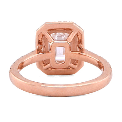 14K Rose Gold 1.5CT Emerald Centre Solitaire Two Layer Octagon Lab Diamond 2TC Women Ring - Elite Jewelers - Rings