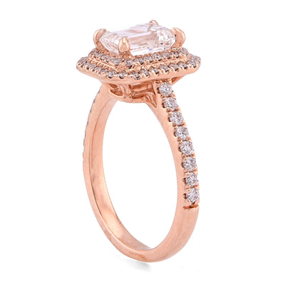 14K Rose Gold 1.5CT Emerald Centre Solitaire Two Layer Octagon Lab Diamond 2TC Women Ring - Elite Jewelers - Rings