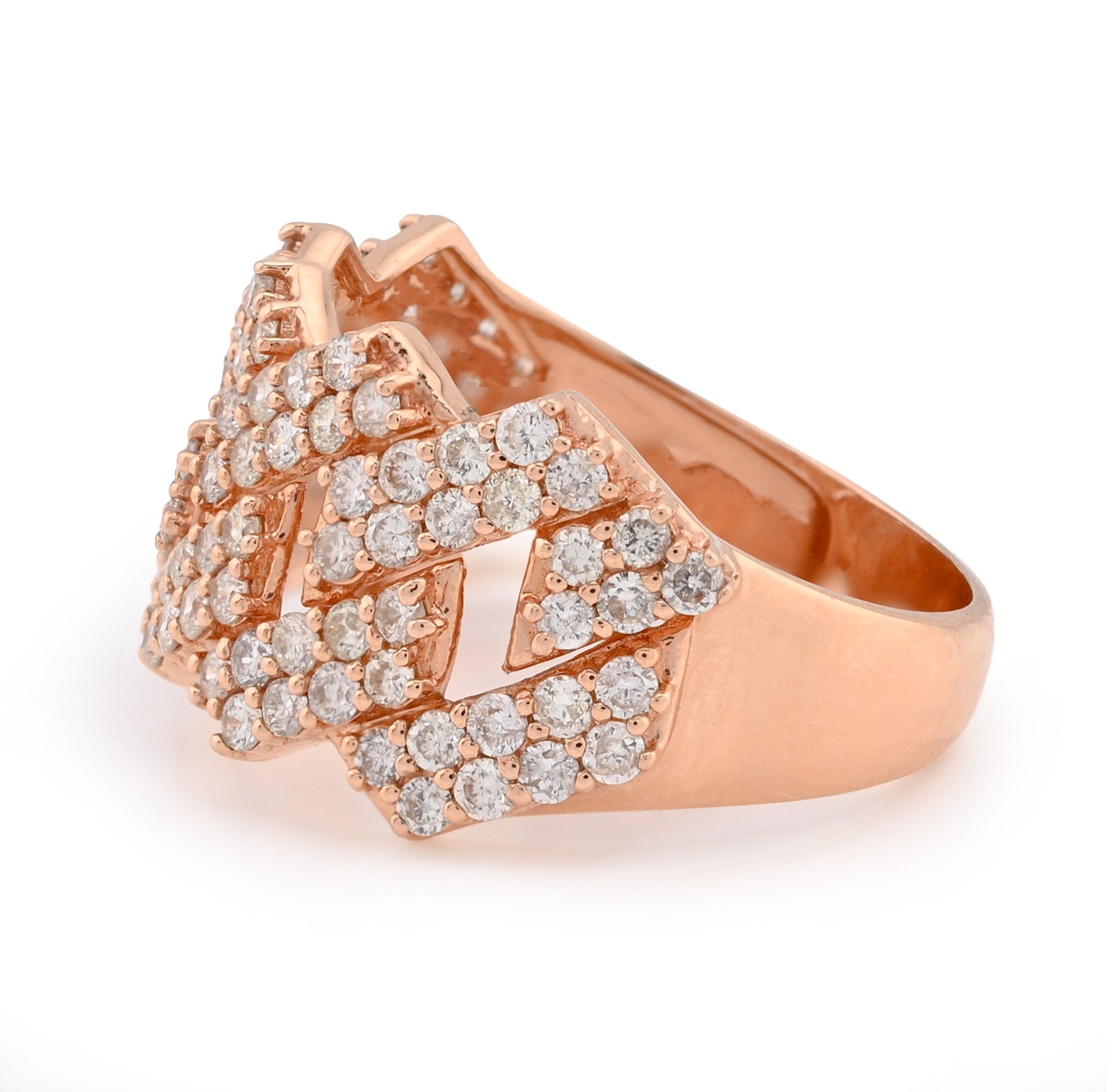 14K Rose Gold 1.84CT Snake Cuban Link Dual Row Natural Diamond Men Ring - Elite Jewelers - Rings