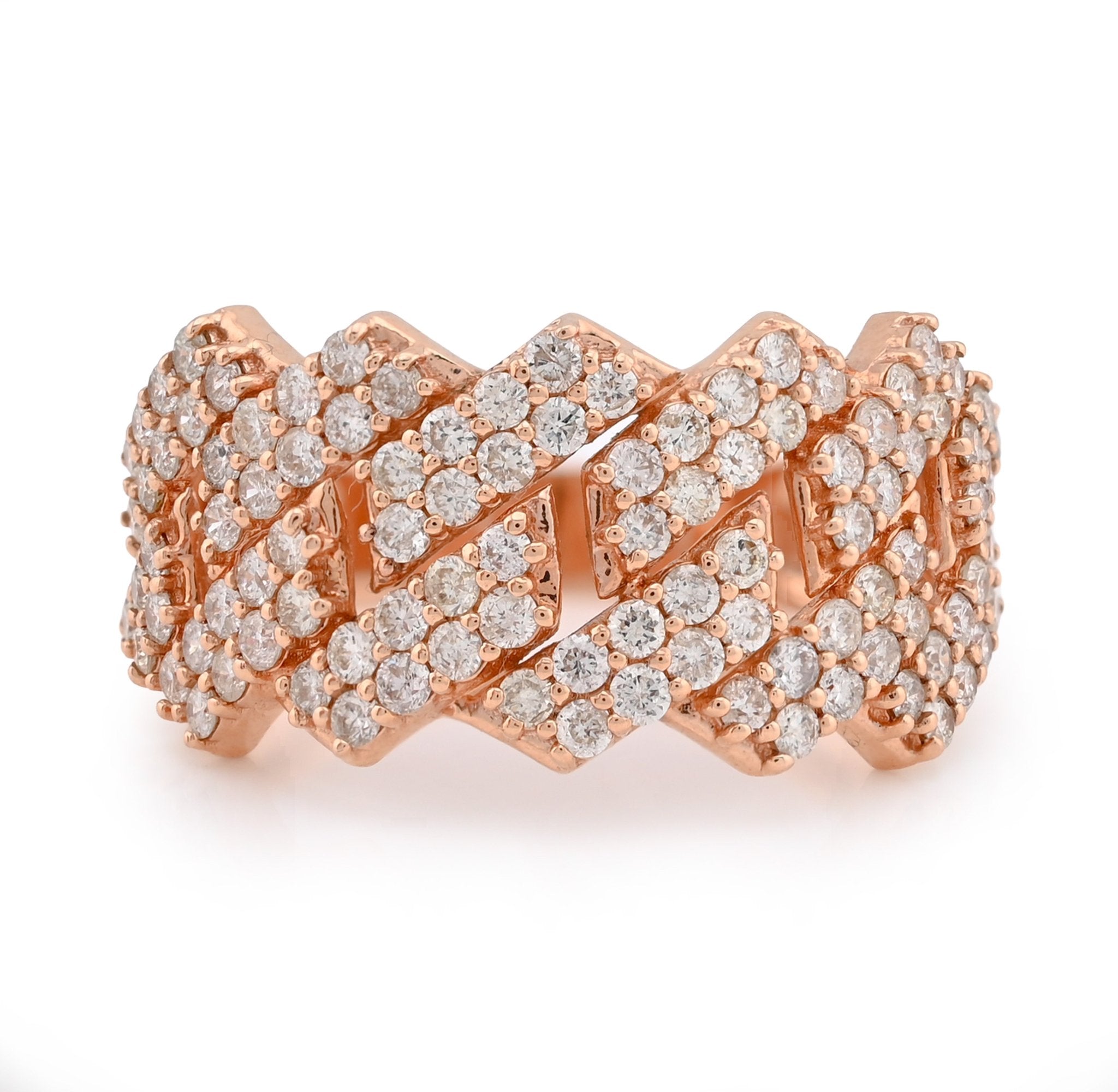 14K Rose Gold 1.84CT Snake Cuban Link Dual Row Natural Diamond Men Ring - Elite Jewelers - Rings