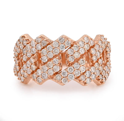 14K Rose Gold 1.84CT Snake Cuban Link Dual Row Natural Diamond Men Ring - Elite Jewelers - Rings