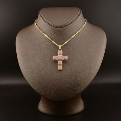 14k Rose Gold 3.03CTW Natural Round Diamond Cross Religious Pendant 6.7g Charm - Elite Jewelers - Charms & Pendants