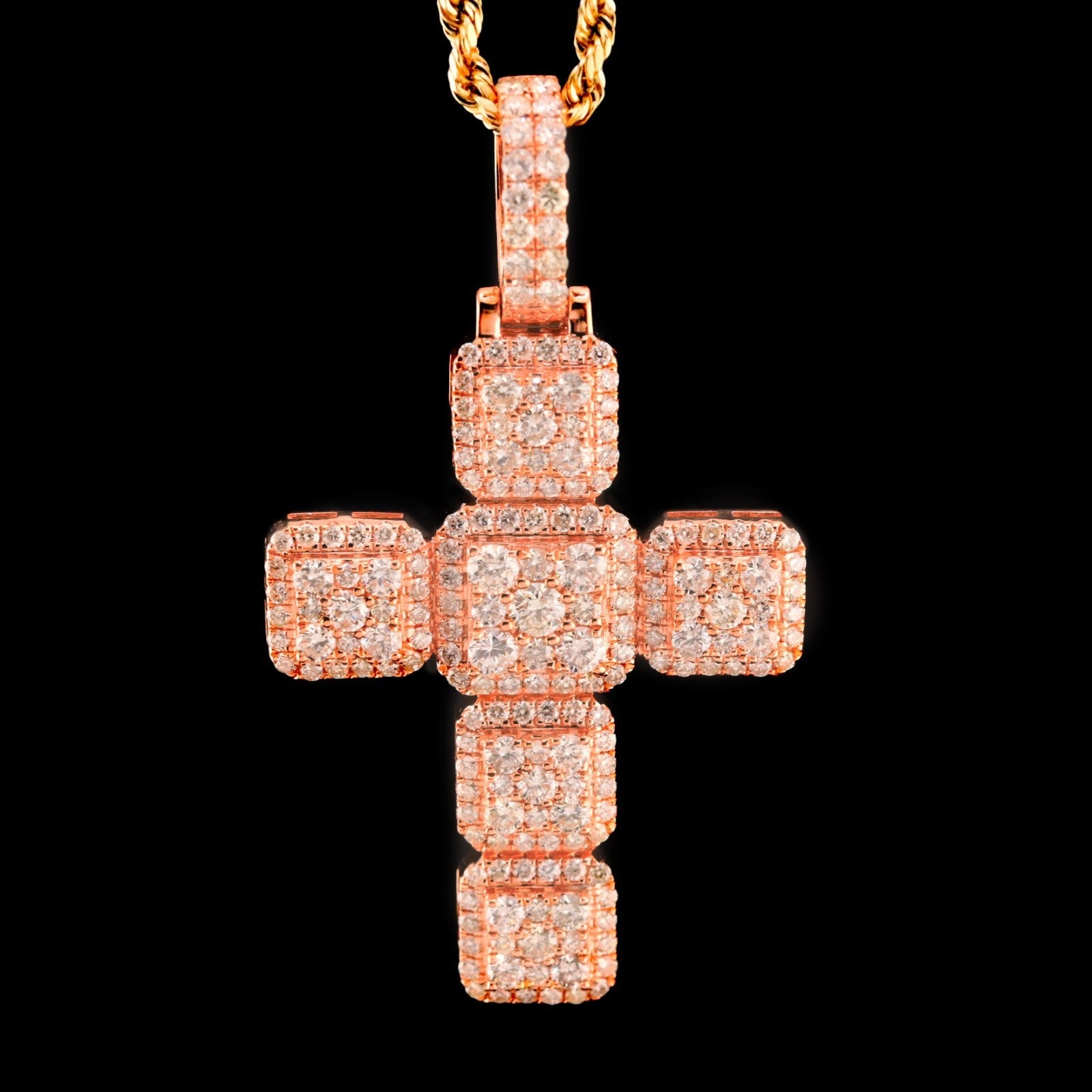 14k Rose Gold 3.03CTW Natural Round Diamond Cross Religious Pendant 6.7g Charm - Elite Jewelers - Charms & Pendants