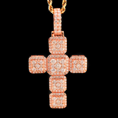 14k Rose Gold 3.03CTW Natural Round Diamond Cross Religious Pendant 6.7g Charm - Elite Jewelers - Charms & Pendants