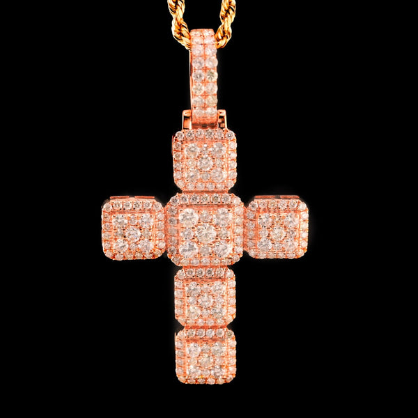 14k Rose Gold 3.03CTW Natural Round Diamond Cross Religious Pendant 6.7g Charm - Elite Jewelers - Charms & Pendants