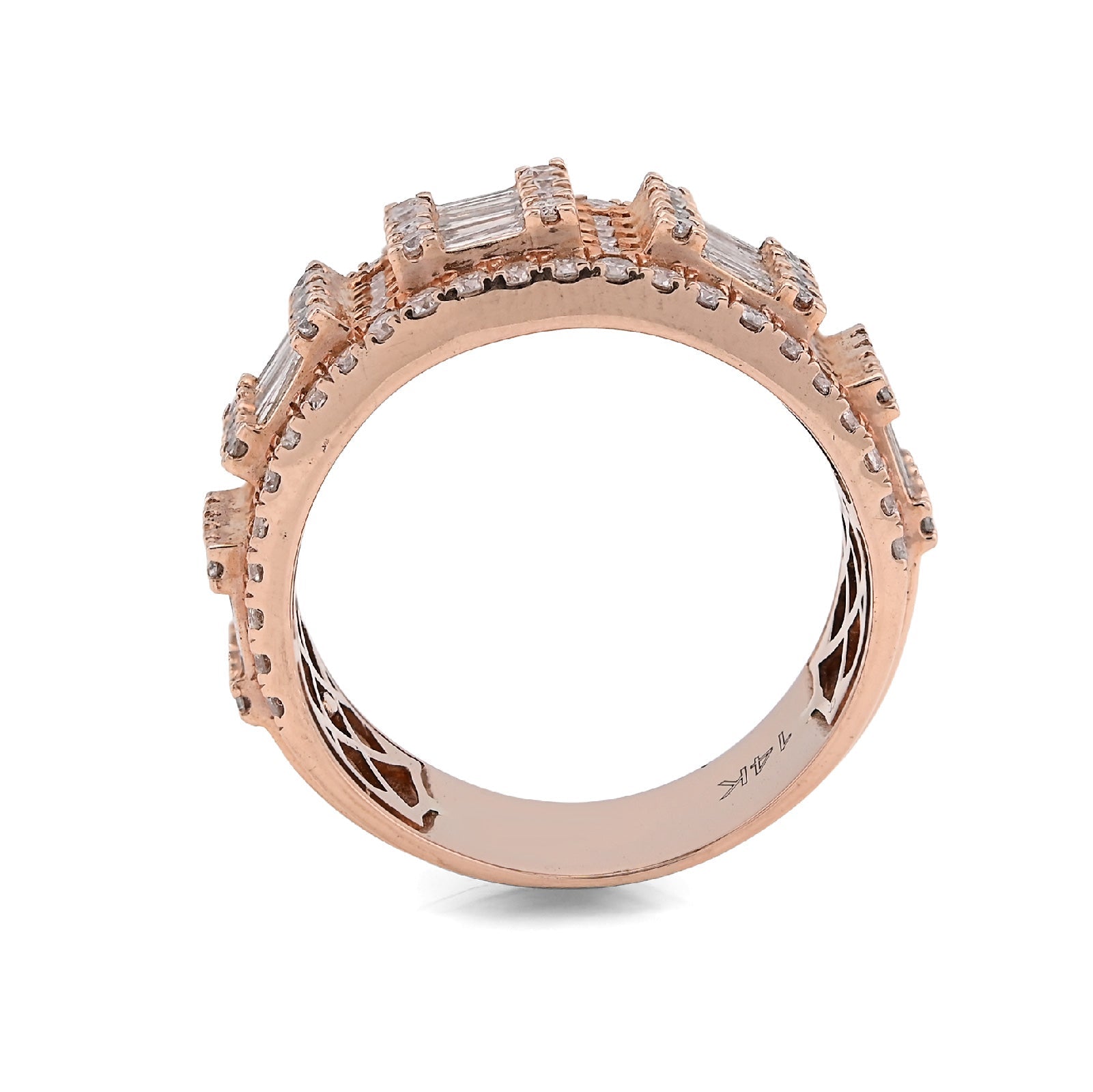 14K Rose Gold 3.75CT Round/Baguette Natural Diamond Men Band Ring 10.3g - Elite Jewelers - Rings