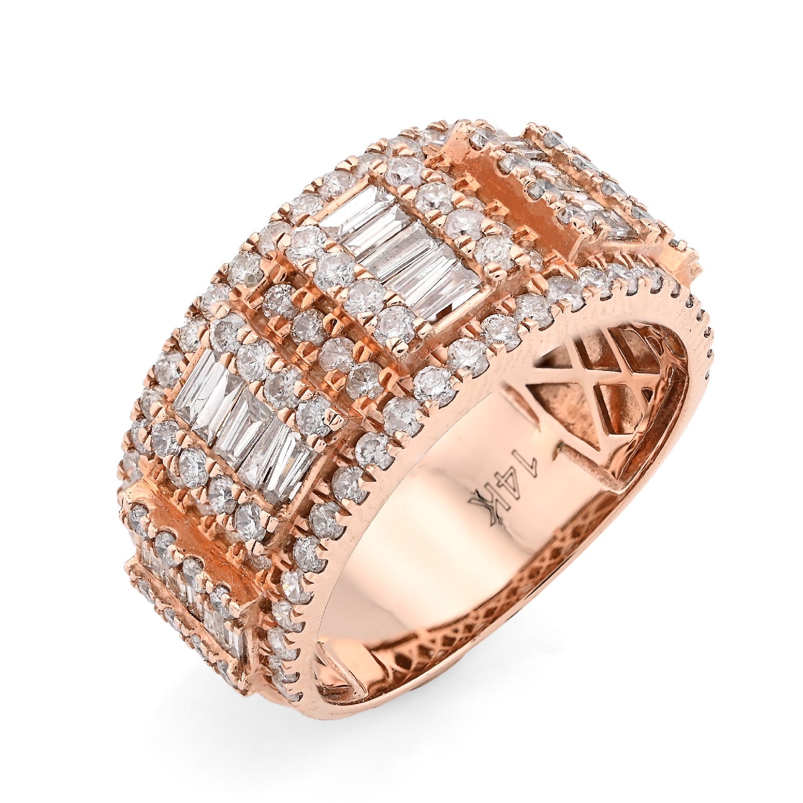 14K Rose Gold 3.75CT Round/Baguette Natural Diamond Men Band Ring 10.3g - Elite Jewelers - Rings