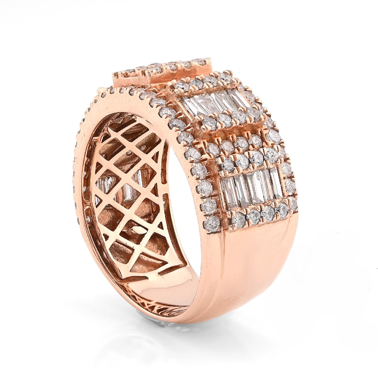 14K Rose Gold 3.75CT Round/Baguette Natural Diamond Men Band Ring 10.3g - Elite Jewelers - Rings