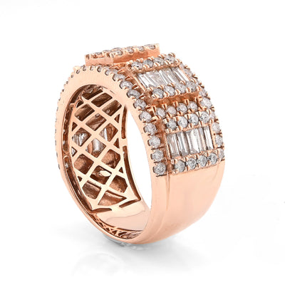 14K Rose Gold 3.75CT Round/Baguette Natural Diamond Men Band Ring 10.3g - Elite Jewelers - Rings