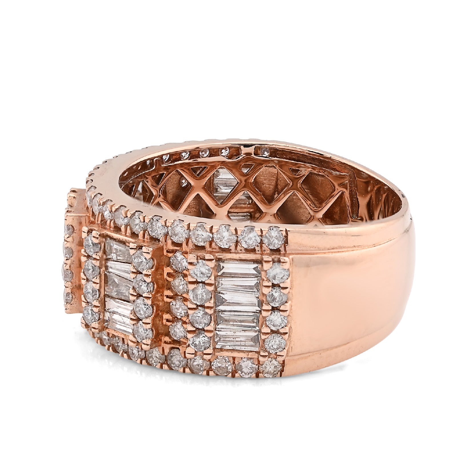 14K Rose Gold 3.75CT Round/Baguette Natural Diamond Men Band Ring 10.3g - Elite Jewelers - Rings